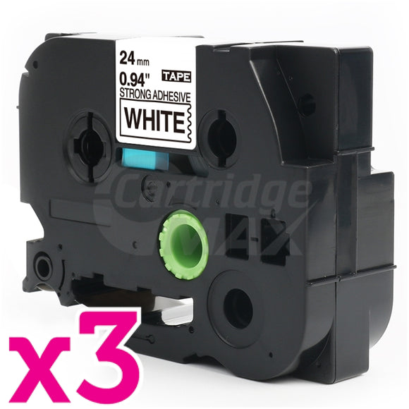 3 x Generic Brother TZe-S251 24mm Black Text on White Strong Adhesive Laminated Tape - 8 metres