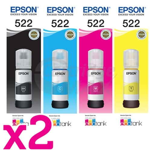 8-Pack Original Epson T522 EcoTank Ink Bottle [2BK+2C+2M+2Y]