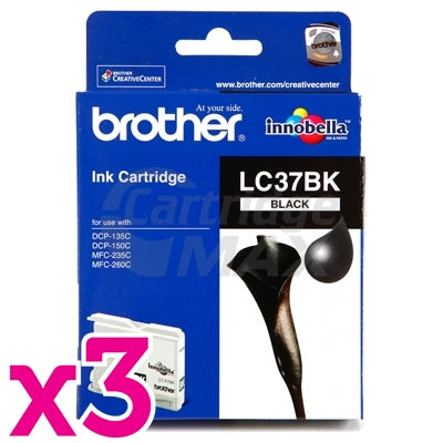 3 x Original Brother LC-37BK Black Ink Cartridge - 350 pages each
