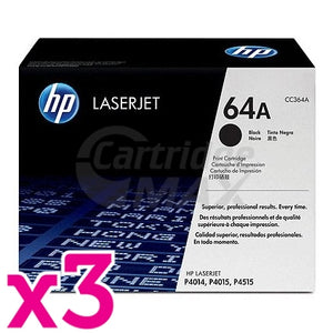 3 x HP CC364A (64A) Original Black Toner Cartridge - 10,000 Pages