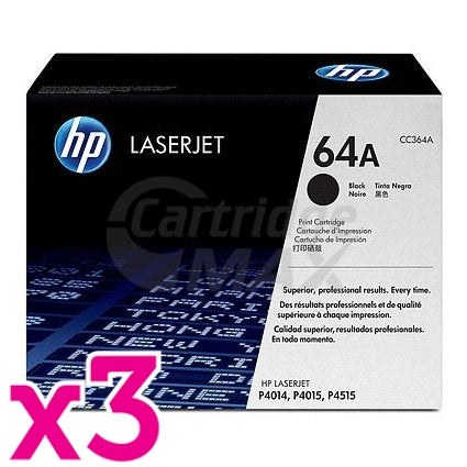 3 x HP CC364A (64A) Original Black Toner Cartridge - 10,000 Pages