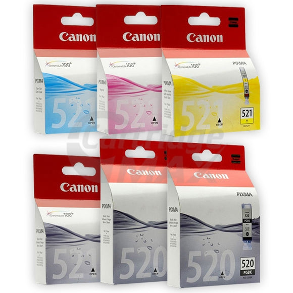6-Pack Original Canon PGI-520 & CLI-521 Inkjet [2BK,1PBK,1C,1M,1Y]