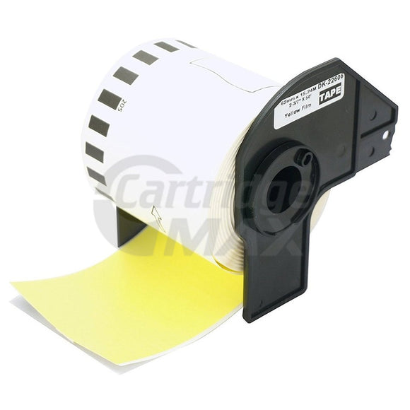 Brother DK-22606 Generic Black Text on Yellow Continuous Film Label Roll 62mm x 15.24m