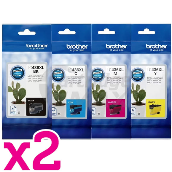 8 Pack Brother LC-436XL Original High Yield Ink Cartridges Combo [2BK, 2C, 2M, 2Y]