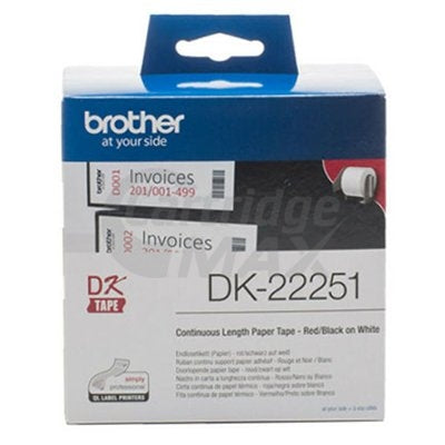 Brother DK-22251 Original Black & Red Text on White Continuous Label Roll 62mm x 15.24m