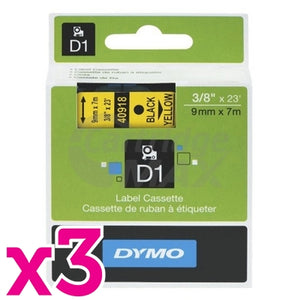 3 x Dymo SD40918 / S0720730 Original 9mm Black Text on Yellow Label Cassette - 7 meters