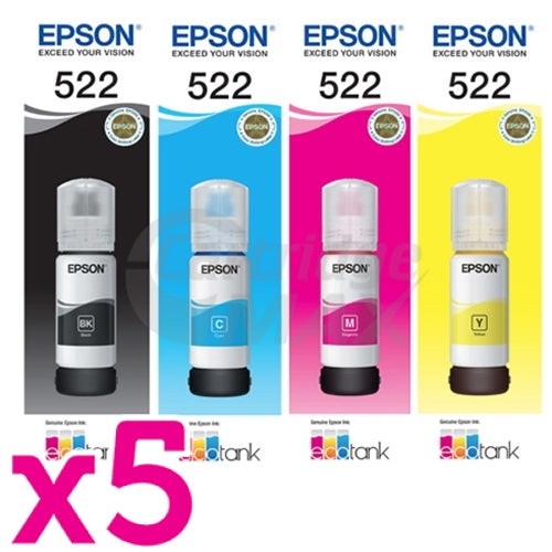 20-Pack Original Epson T522 EcoTank Ink Bottle [5BK+5C+5M+5Y]