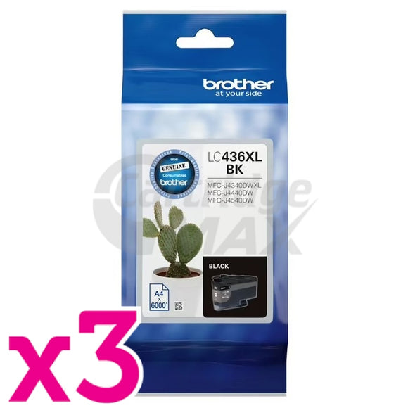 3 x Brother LC-436XLBK Original High Yield Black Ink Cartridge