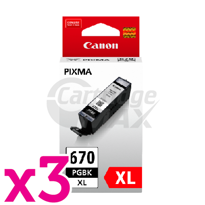 3 x Original Canon PGI-670XLBK Black High Yield Inkjet