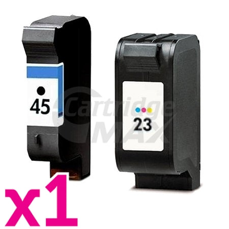 2 Pack HP 45 + 23 Generic Inkjet Cartridges 51645AA + C1823D [1BK,1CL]