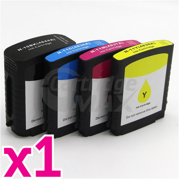 4 Pack HP 10 + 11 Generic Inkjet Cartridges C4844AA+C4836AA-C4838AA [1BK,1C,1M,1Y]