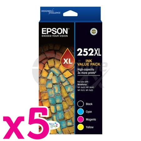 5 x Epson 252XL Original High Yield Ink Value Pack [C13T253692] [5BK,5C,5M,5Y]