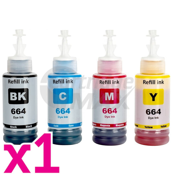 4-Pack Generic Epson T664 EcoTank Ink Bottles [BK+C+M+Y]
