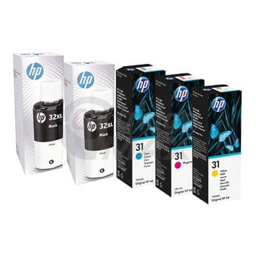 5 Pack HP 32XL + 31 Original Ink Bottle 1VV24AA 1VU26AA-1VU28AA [2BK,1C,1M,1Y]