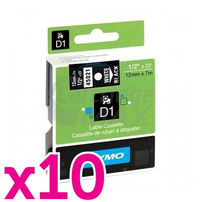 10 x Dymo SD45021 / S0720610 Original 12mm White Text on Black Label Cassette - 7 meters