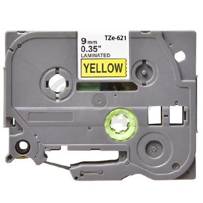 Brother TZe-621 Generic 9mm Black Text on Yellow Laminated Tape - 8 meters