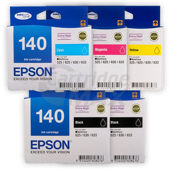 5 Pack Epson 140 (T1401-T1404) Original Extra High Yield Inkjet Cartridges [2BK,1C,1M,1Y]