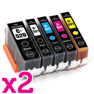 10-Pack Canon PGI-520, CLI-521BK,CMY Generic Inkjet (with Chip) [2BK,2PBK,2C,2M,2Y]