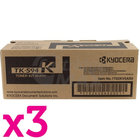 3 x Original Kyocera TK-594K Black Toner Cartridge FS-C2026MFP, FS-C2126MFP, FS-C2526MFP, FS-C2626MFP, FS-C5250DN, M-6026CDN, M-6526CDN, P-6026CDN
