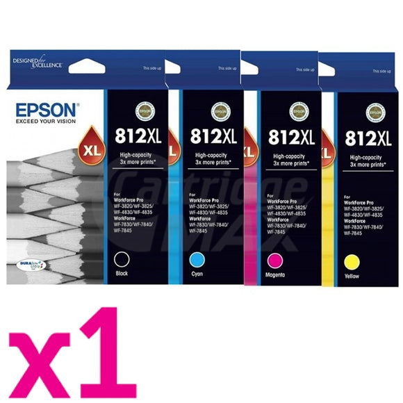 4 Pack Epson 812XL (C13T05E192-C13T05E492) Original High Yield Ink Cartridge Combo [1BK,1C,1M,1Y]