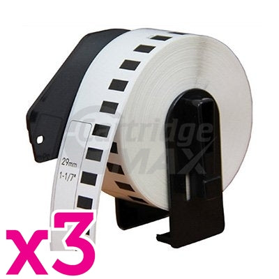 3 x Brother DK-22211 Generic Black Text on White Continuous Film Label Roll 29mm x 15.24m