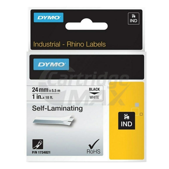 Dymo 1734821 Original 24mm Black Text on White Self-Laminating Vinyl Industrial Rhino Label Cassette - 5.5 meters