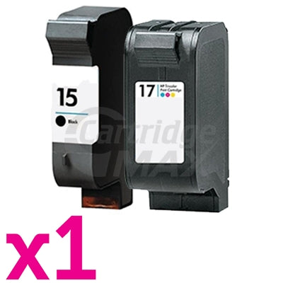 2 Pack HP 15 + 17 Colour Generic Inkjet Cartridges C6615DA + C6625AA [1BK,1CL]