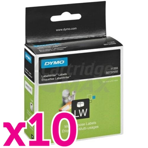 10 x Dymo SD11355 / S0722550 Original White Label Roll 19mm x 51mm - 500 labels per roll