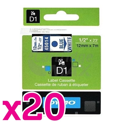20 x Dymo SD45014 / S0720540 Original 12mm Blue Text on White Label Cassette - 7 meters