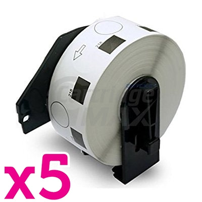 5 x Brother DK-11218 Generic Black Text on White 24mm Diameter Die-Cut Paper Label Roll - 1000 labels per roll
