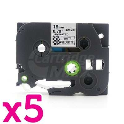 5 x Brother TZe-SE4 Generic 18mm Black Text on White Security Laminated Tape - 8 metres
