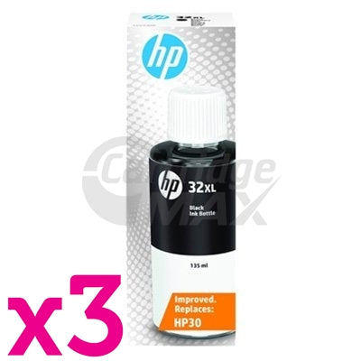 3 x HP 32XL Original Black Ink Bottle 1VV24AA