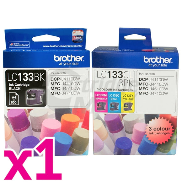 Original Brother LC-133BK + LC-133CL3PK Ink Cartridges Combo [BK+C+M+Y]