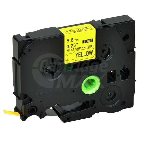 Brother HSe-611 Generic 5.8mm Black Text on Yellow Heat Shrink Tube Tape - 1.5 meters