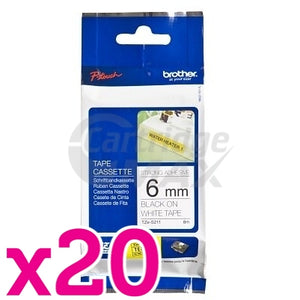 20 x Brother TZe-S211 Original 6mm Black Text on White Strong Adhesive Laminated Tape - 8 metres
