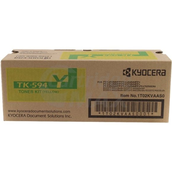 Original Kyocera TK-594Y Yellow Toner Cartridge FS-C2026MFP, FS-C2126MFP, FS-C2526MFP, FS-C2626MFP, FS-C5250DN, M-6026CDN, M-6526CDN, P-6026CDN