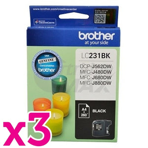 3 x Brother LC-231 Original Black Ink Cartridge - 260 Pages