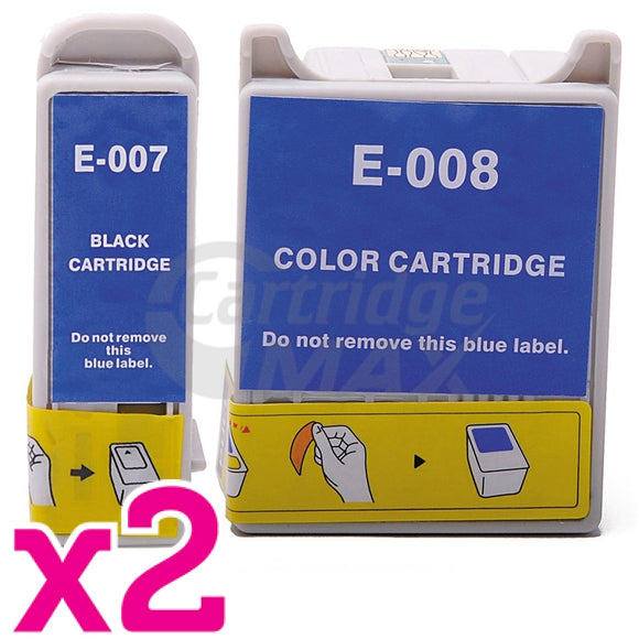 4 Pack Generic Epson T007 T008 Ink Cartridge Combo [2BK,2CL]