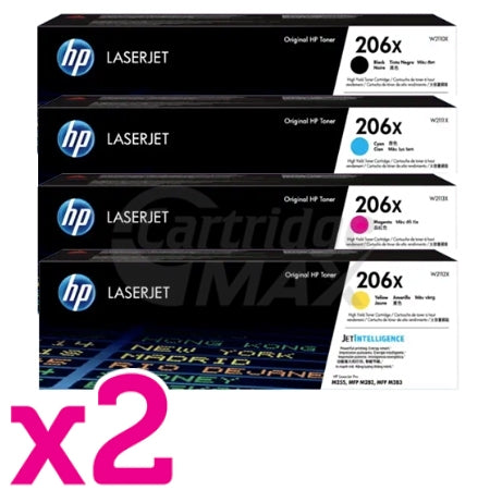 2 Sets of 4 Pack HP 206X W2110X-W2113X Original High Yield Toner Cartridges [2BK,2C,2M,2Y]