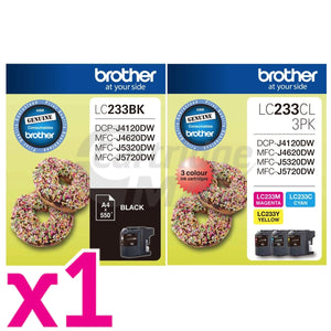Original Brother LC-233BK + LC-233CL3PK Ink Combo [BK+C+M+Y]