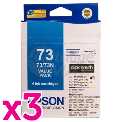 3 x Value Pack - Epson Original T0731-T0734 [73N] Series Ink Cartridges [C13T105192BP] [3BK,3C,3M,3Y]