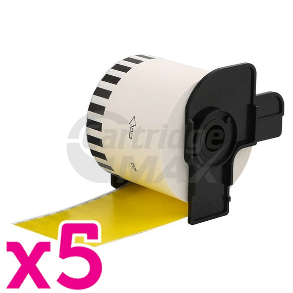 5 x Brother DK-44605 Generic Removable Black Text on Yellow Continuous Paper Label Roll 62mm x 30.48m