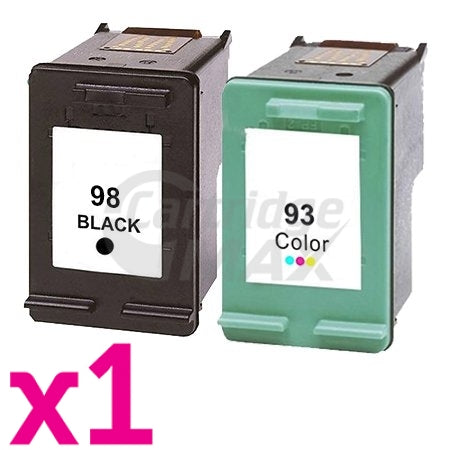2 Pack HP 98 + 93 Generic Inkjet Cartridges C9364WA  + C9361WA [1BK,1CL]
