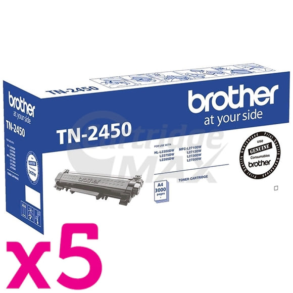 5 x Brother TN-2450 High Yield Original Toner Cartridge