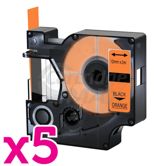 5 x Dymo SD1978367 Generic 12mm x 3m Black On Orange D1 Durable Label Tape