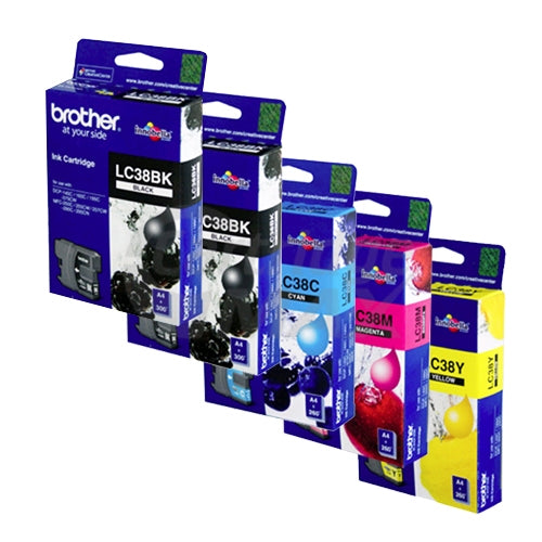 5 Pack Original Brother LC-38 Ink Combo [2BK+C+M+Y]