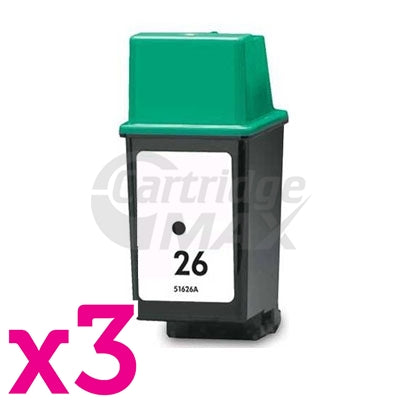 3 x HP 26 Generic Black Inkjet Cartridge 51626AA