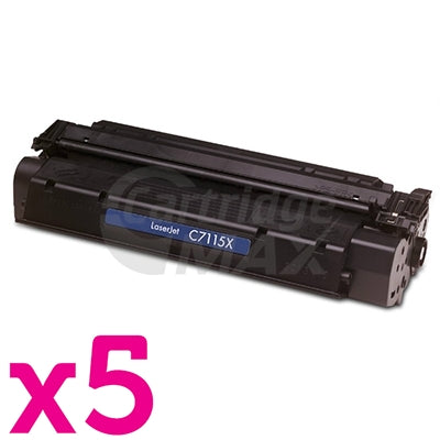 5 x HP C7115X (15X) Generic Black Toner Cartridge - 3,500 Pages