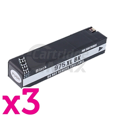 3 x HP 975X Generic Black High Yield Inkjet Cartridge L0S09AA - 10,000 Pages