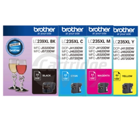 5 Pack Original Brother LC-239XL/LC-235XL High Yield Ink Combo [2BK,1C,1M,1Y]
